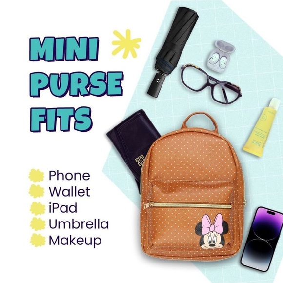 Disney Minnie Mouse with Polka Dots Mini PU Leather Backpack - NWT - Picture 5 of 7